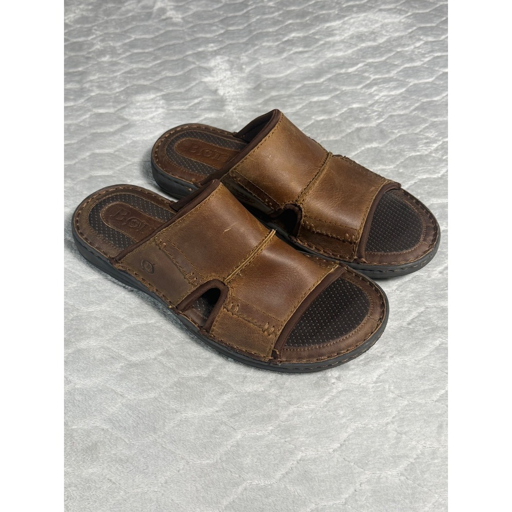 Born Mens Brown Leather Slide Sandals Size 10M Casual Slip On Summer Shoes